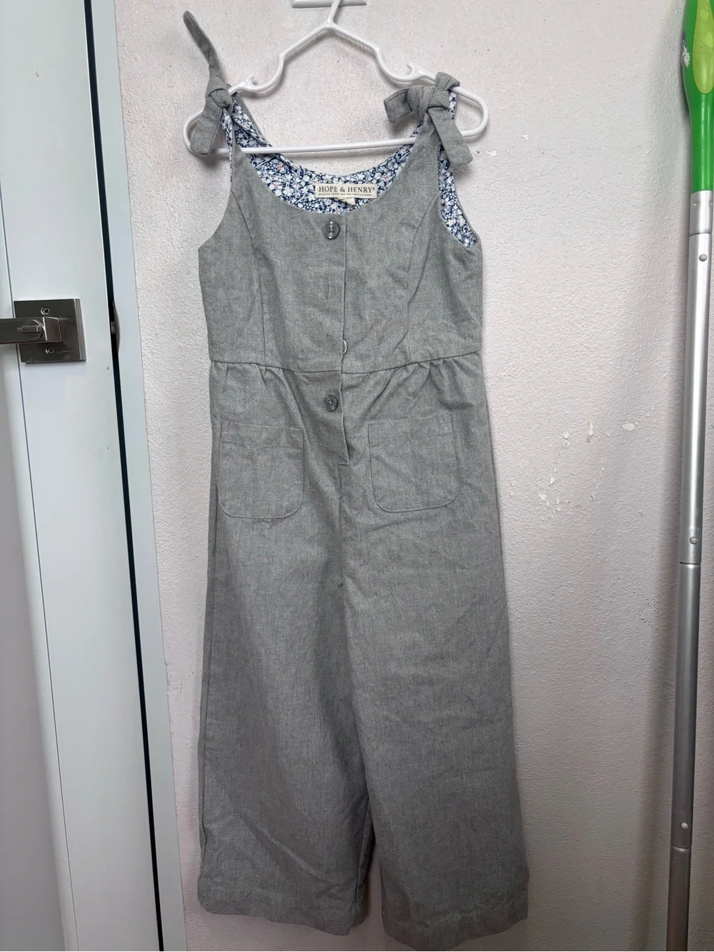 Hope & Henry Grey Tie-Shoulder Jumpsuit